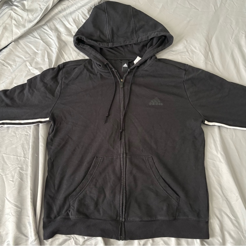 Adidas Zip Up Hoodie Sweater Black Women's Size Medium Lightweight Athletic